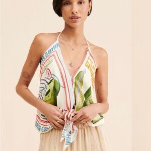 FARM Rio Stamps Halter Tie-Front Top